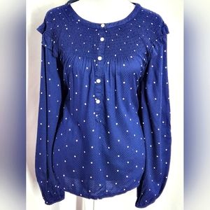 a.n.a. brand size S blue long sleeve top with ruffled shoulders